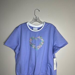 Alfred Dunner Kids Lavender Floral Heart Tee